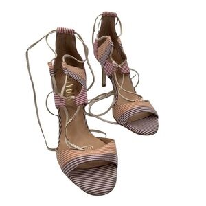 Anthropologie Billy Ella Purple Striped Ankle Tie Lace-Up Heels Size 7.5 Women’s